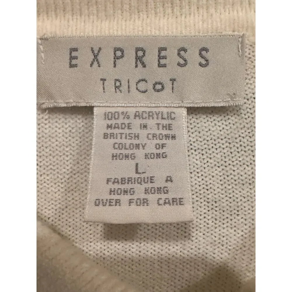 Vintage 70s Express Tricot Ivory Collared Cardigan Sweater Hong Kong Medium